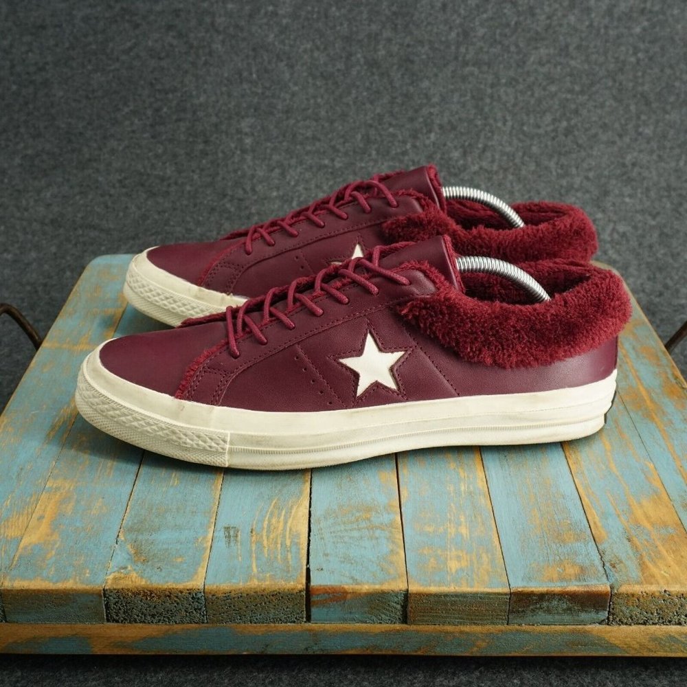 Converse One Star Street Warmer Shoes Burgundy Red Leather Faux Fur 10M's 12W's